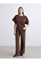 Lcw Vision Brown Elastic Waist Patterned Wide Leg Women's Trousers
