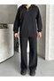 Women's Zippered Polo Neck Sweatshirt Wide Leg Pants Set - 3