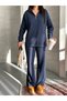 Women's Zippered Polo Neck Sweatshirt Wide Leg Pants Set - 4