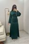 Lace-Up Back Stoned Spanish Sleeve Satin Evening Dress - 3