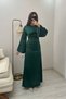 Lace-Up Back Stoned Spanish Sleeve Satin Evening Dress - 5