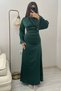 Lace-Up Back Stoned Spanish Sleeve Satin Evening Dress - 7