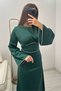 Lace-Up Back Stoned Spanish Sleeve Satin Evening Dress - 6