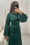 Lace-Up Back Stoned Spanish Sleeve Satin Evening Dress - 2