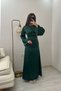 Lace-Up Back Stoned Spanish Sleeve Satin Evening Dress - 4