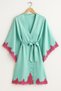 Mint Green Satin Lace Batwing Sleeve Robe – Women"s Elegant Homewear & Nightgown Top - 4