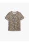 Short Sleeve Crew Neck Leopard Print Crop Pajama Top - 3