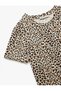 Short Sleeve Crew Neck Leopard Print Crop Pajama Top - 5