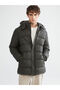 Khaki Comfortable Fit Hooded Men's Puffer Jacket