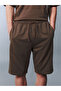 Brown Elastic Waist Young Men's Shorts - 3