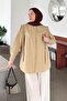 Shoulder Pad Detailed Hijab Shirt Beige - 3