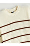 Lcw Kids Ecru Crew Neck Striped Boys' Knit Sweater - 4