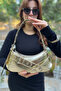 Gold Color Bag Belt Detailed Baguette Women's Zippered Adjustable Shoulder & Arm Bag - 8