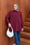 Shoulder Pad Detailed Hijab Shirt Burgundy - 2