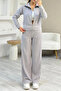 Women's Stylish Hooded Zippered Striped Tracksuit Set Modal Fabric