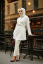 Ecru - 100% Cotton Pocketed Belted Women's Hijab Kimono 1166-Tes - 5