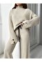 NEW SEASON Mock Neck Button Detail Oversized Sweater-Trousers Knit Co-ord Set 0034