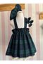 Baby Girl & Girl's Green Plaid Salopet Dress & Painter's Hat & Buckle Set (100% Cotton Fabric) - 2
