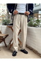 Pleated Baggy Fabric Trousers Cream - 4