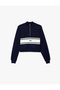College-Themed Long-Sleeved, High-Neck, Half-Zip Crop Sweatshirt with a Raised Design - 3