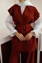 Natural Belted Vest Palazzo Pants Sets-Tile - 5