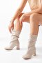 Damore Beige Gathered Blunt Toe (8 cm Heel Height) Daily Use Boots