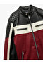 Mandarin Collar Long Sleeve Zippered Leather Jacket - 5