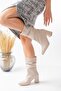 Dame Beige Gathered Pointed Toe (8 cm Heel Height) Daily Use Boots - 3