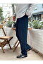 Pleated Baggy Fabric Trousers Navy Blue - 3