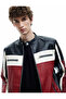 Mandarin Collar Long Sleeve Zippered Leather Jacket - 2