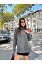 Triko Winter Oversize Anthracite Sweater with Fishmouth Necklace and Dropped Shoulders - 4