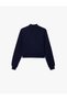 College-Themed Long-Sleeved, High-Neck, Half-Zip Crop Sweatshirt with a Raised Design - 4