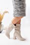 Dame Beige Gathered Pointed Toe (8 cm Heel Height) Daily Use Boots - 2