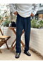 Pleated Baggy Fabric Trousers Navy Blue - 2