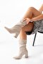 Dame Beige Gathered Pointed Toe (8 cm Heel Height) Daily Use Boots