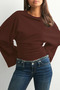 Crew Neck Waist Fitted Wide Sleeve Brown Blouse E9128 - 2