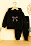 Premium Leopard Ribbon Printed Children's Hooded Compact Sweatshirt Tracksuit Set - 2 Piece Sportswear Set