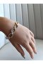 Gold, Zircon Stone Detailled Geometric Shape Steel Vip Bracelet - 3