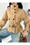 Women's Belted Pocketed Mock Neck Trench Coat - 4