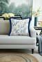 Luxury Bird Botanical Fringe Pillowcase - Natural Nordic Blue Cream Tufted Throw Pillow Cover