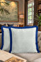 Elegant Leaf Motif Fringed Pillowcase - Natural Nordic Blue Tufted Throw Pillow Cover - 8