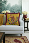 Asian Wild Tiger Fringed Pillowcase - Floral Bohemian Mustard Burgundy Tassel Throw Pillow Cover