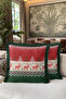 Nordic Deer Fringed Pillowcase - Winter Christmas Themed Retro Green Red Tassel Throw Pillow Cover - 6