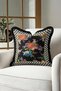Floral Gold Fringed Pillowcase - Black Eclectic Checkered Tufted Throw Pillow Cover - 2