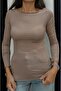 Taupe Boat Neck Sheer Blouse - 4