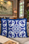 Mediterranean Motif Cobalt Blue Fringed Pillowcase-Azulejo Italian Tile Blue Tassel Throw Pillow Case - 8