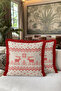 Nordic Deer Motif Fringed Pillowcase - Red Cream Winter Themed Rustic Tassel Throw Pillow Cover - 6