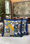 Mediterranean Ceramic Motif Fringed Pillowcase - Italian Eclectic Blue Yellow Tassel Throw Pillow Cover - 6