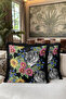 Fringed Pillowcase with Floral and Tiger Motifs - Black Tropical Bohemian Red Tassel Throw Pillow Cover - 6
