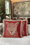 Luxury Leopard Figured Fringed Pillowcase - Safari Themed Bohemian Cream Tassels Red Throw Pillow Case - 6